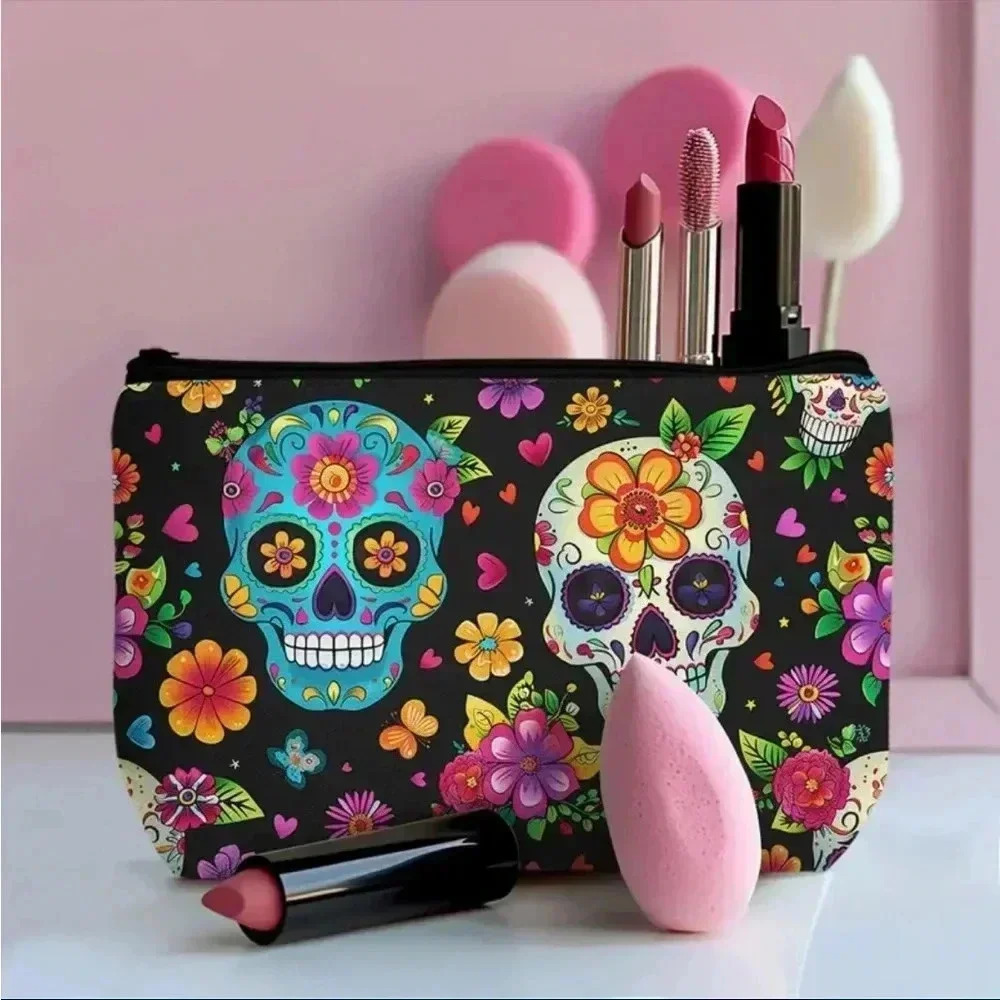 Skull Print Polyester Cosmetic Bag